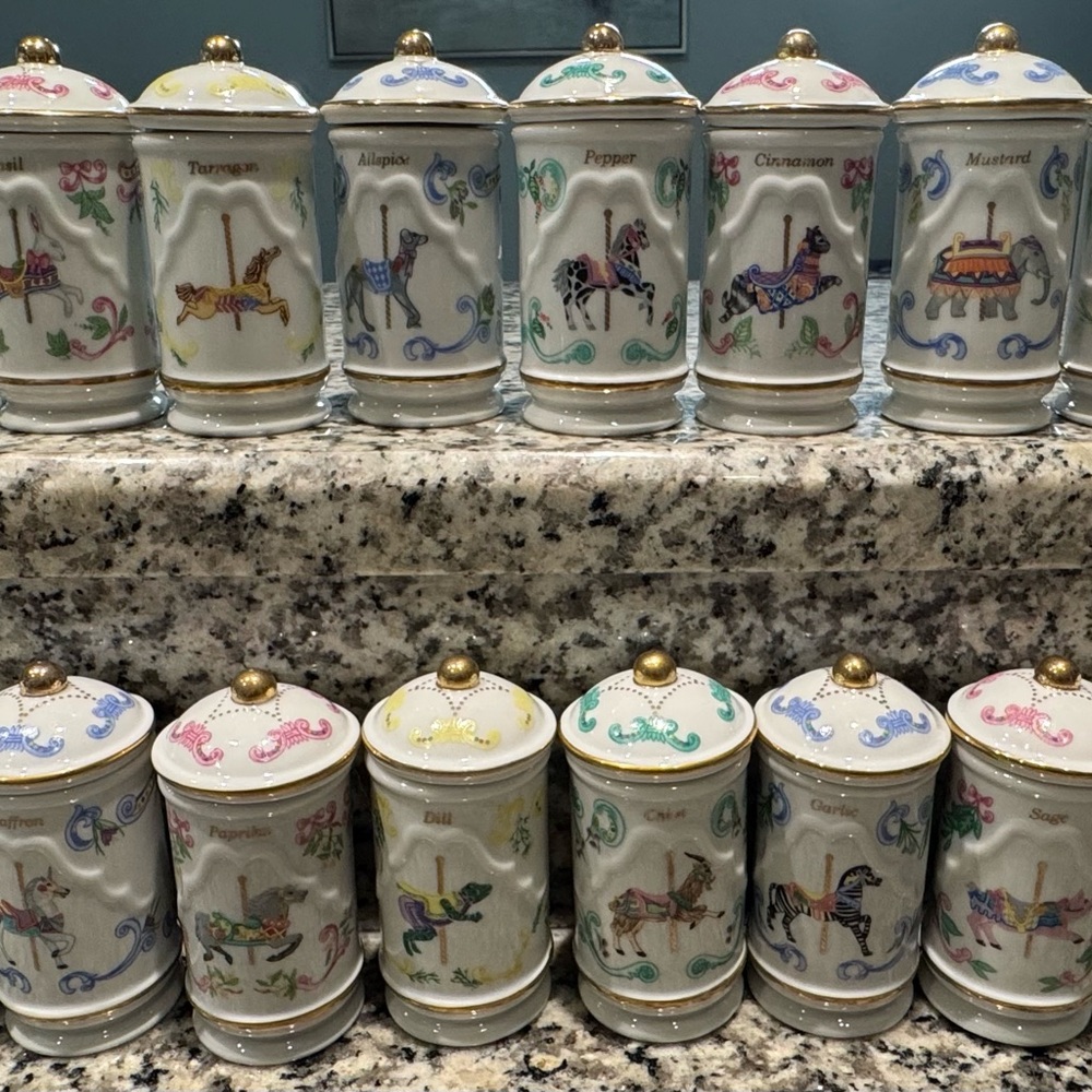 Lenox Porcelain Carousels Spice Jars Set of 19